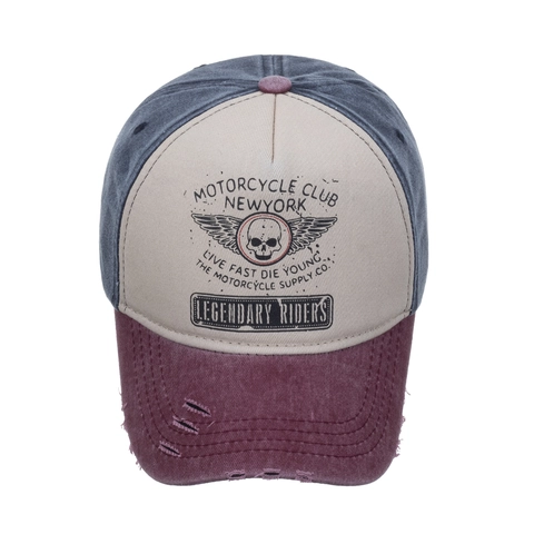 Vintage Washed Distressed Patchwork Baseball Cap For Men Women Motorcycle Club Skull Pattern Cotton Adjustable Sun Hat