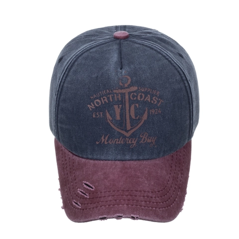 Gorra de Béisbol Vintage Lavada Envejecida Hombre Mujer Ajustable Algodón Estampado Ancla Bloque de Color Visera Curva Sombrero Sol