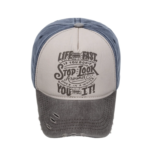 Gorra de Béisbol Vintage Desgastada para Hombre y Mujer Algodón Lavado Color Block Sombrero de Sol Ajustable Retro Americano Impresión Tipográfica