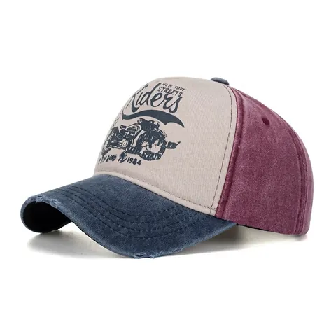 Berretto da Baseball Vintage in Cotone Lavato Colorblock per Uomo Donna Riders Moto Stampa Cappello da Sole Regolabile