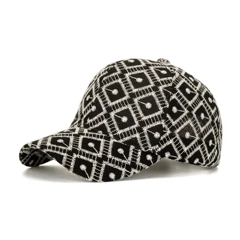 Berretto da Baseball con Ricamo Geometrico Nero Bianco Floreale Quadrato Regolabile Cappello da Sole All'aperto per Uomo Donna