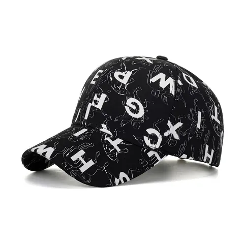 Polyester All-over-Buchstabendruck Baseballkappe Verstellbarer Outdoor Sonnenschutz Gebogene Krempe Streetwear Snapback Hut Damen Herren