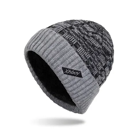 Berretto Invernale a Maglia da Uomo Spesso Foderato in Pile Caldo Berretto a Righe Patchwork Acrilico Outdoor Copricapo Termico