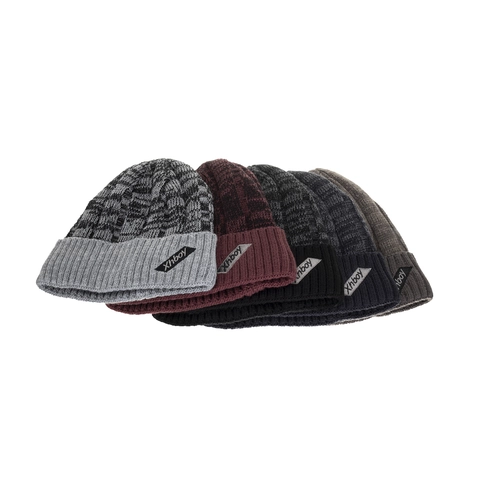 Berretto Invernale a Maglia da Uomo Spesso Foderato in Pile Caldo Berretto a Righe Patchwork Acrilico Outdoor Copricapo Termico