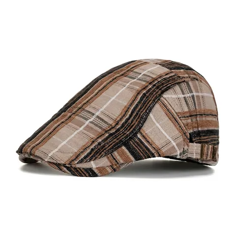 Berretto Piatto a Quadri Vintage Britannico per Uomo Donna Cotone Regolabile Coppola Classica Retro Cappello da Pittore Accessorio Invernale Caldo