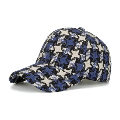 Cappellino da Baseball in Poliestere con Pied de Poule Stellato Retrò per Uomo Donna Trama Intrecciata Casual All'aperto