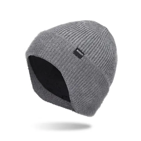 Men Winter Warm Knit Beanie Hat Thick Fleece Lined Earflap Hat Windproof Outdoor Ribbed Skull Cap With Faux Fur Trim