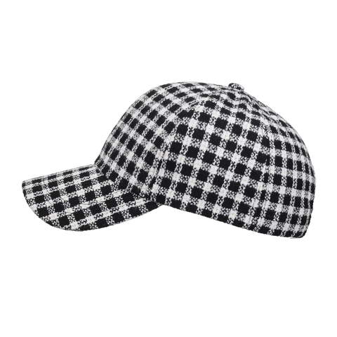 Vintage Ruit Polyester Honkbalpet Voor Dames Heren Klassiek Hahnentritt Geweven Textuur Gebogen Rand Zonbescherming Buiten Casual Verstelbare Hoed