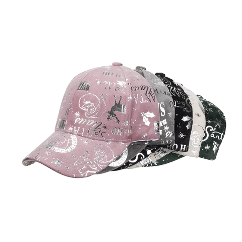 Verstellbare Polyester Weihnachten Rentier Silberprägung Baseballkappe Herren Damen Winter Festliche Mütze Schneeflocke Druck
