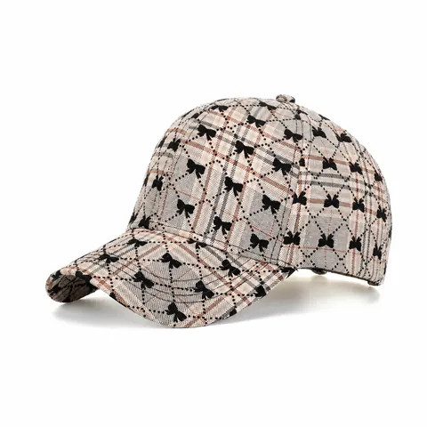 Vrouwen Zoet Ruitpatroon Strik Honkbalpet Digitaal Geprint Polyester Karo Zonnehoed Verstelbare Gebogen Rand Pet Outdoor Reis Accessoire
