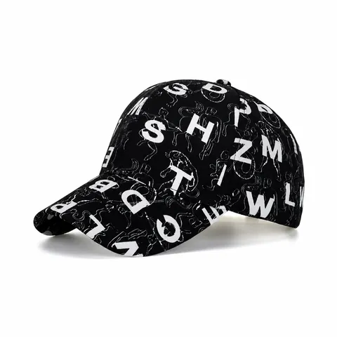 Street Style All-over Letter Print Baseball Cap For Women Men Polyester Curved Brim Sun Protection Outdoor Fashion Hip Hop Adjustable Hat