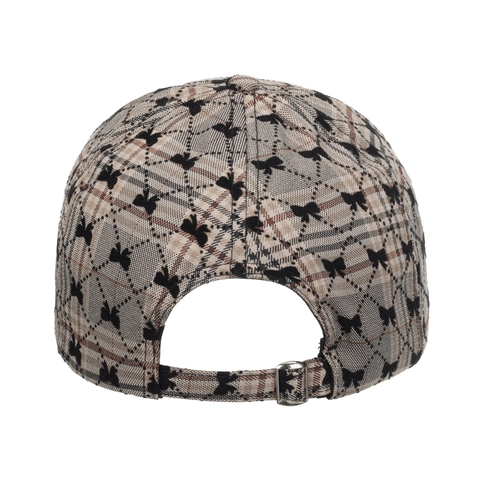Women Sweet Plaid Bowknot Baseball Cap Digital Printed Polyester Glen Check Sun Hat Adjustable Curved Brim Peaked Cap Outdoor Travel Accessory
