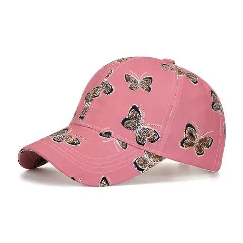 Women Fashionable Polyester Baseball Cap Sweet Butterfly Digital Printed Adjustable Outdoor Sun Protection Casual Duckbill Hat