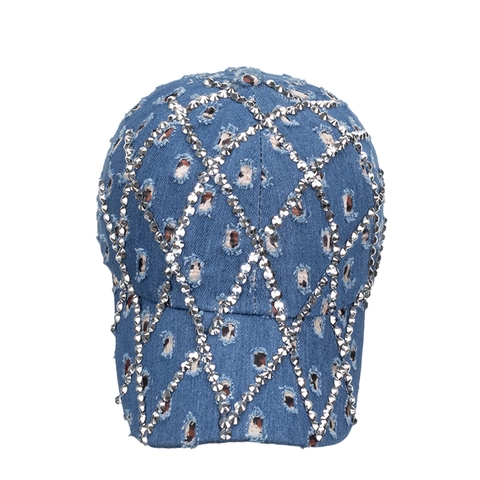 Γυναικείο Καπέλο Μπέιζμπολ Denim Distressed Στρας Λεοπάρ Σχέδιο Καπέλο Ήλιου Vintage Βαμβακερό Ρυθμιζόμενο Καπέλο