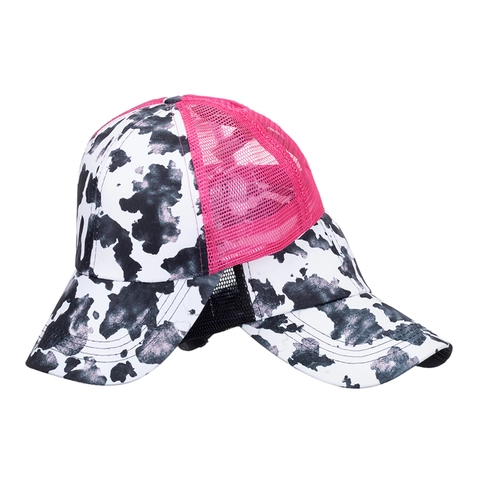Berretto da Baseball da Donna con Coda di Cavallo Alta Stampa Mucca Mesh Trucker Hat Traspirante Protezione Solare Cappello