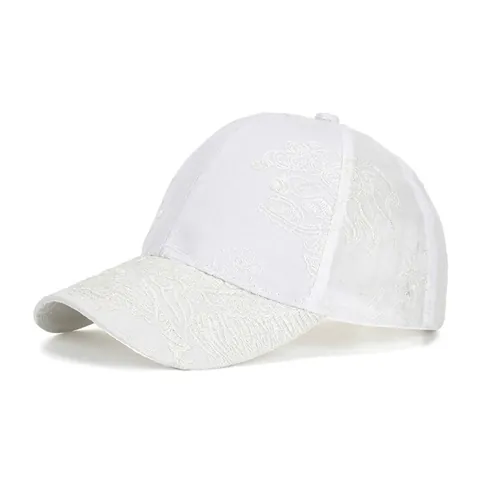 Women Summer Lace Mesh Breathable Baseball Cap Floral Pattern Sun Protection Adjustable Outdoor Fashion White Polyester Hat