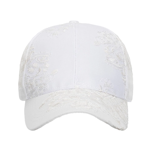 Women Summer Lace Mesh Breathable Baseball Cap Floral Pattern Sun Protection Adjustable Outdoor Fashion White Polyester Hat