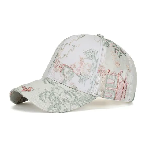 Vintage Chinese Style Printed Baseball Cap For Women Elegant Sunshade Breathable Outdoor Adjustable Hat Polyester Floral Pattern