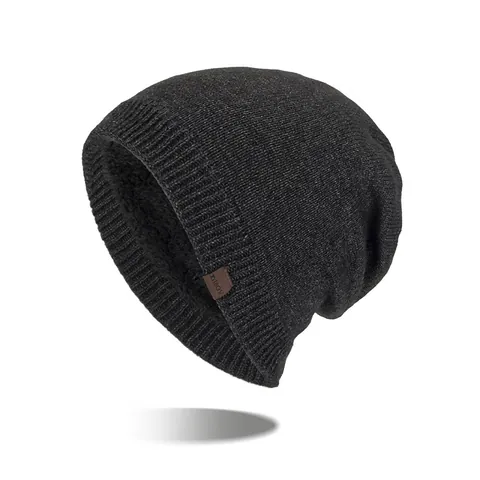 Men's Winter Beanie Hat With Thick Fleece Lining Warm Knit Cuffed Slouchy Beanie Solid Color Outdoor Cold Weather Protection Cap For Adult