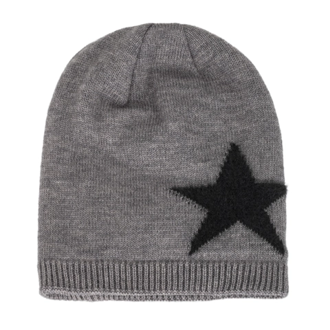 Men's Winter Warm Knitted Beanie Hat With Thick Fleece Lining Star Pattern Slouchy Skull Cap Outdoor Thermal Headwear