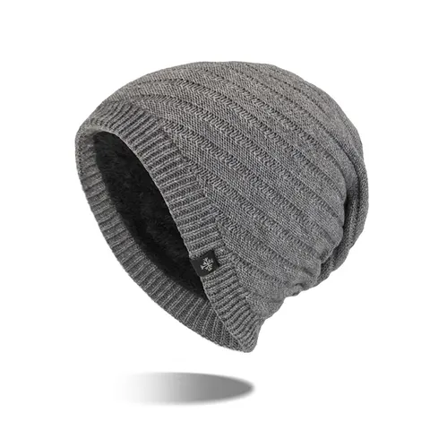 Men Winter Knitted Beanie Hat Fleece Lined Thick Warm Twill Slouchy Skull Cap Outdoor 100% Acrylic Soft Thermal Knit Hat