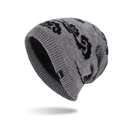 Vintage Cloud Pattern Knitted Beanie For Men Winter Warm Thickened Fleece Lined Outdoor Hat Casual Acrylic Slouchy Cap