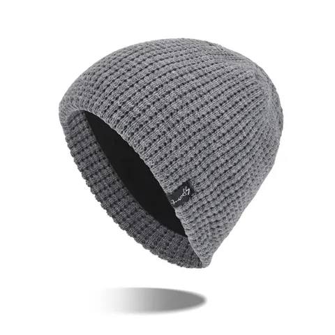 Men's Winter Warm Knit Beanie Hat Fleece Lined Thick Waffle Pattern Sport Label Outdoor Casual Brimless Skull Cap