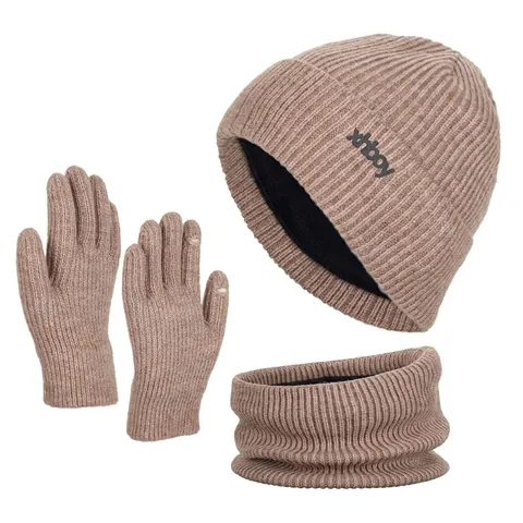 Set Invernale Caldo Berretto In Maglia Scaldacollo E Guanti Touch Screen Foderato In Pile A Coste Per Uomo E Donna