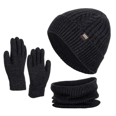 Winter Warm Acrylic Knit Beanie Hat Scarf And Touch Screen Gloves Thermal Fleece Lined For Men Women Outdoor Accessory