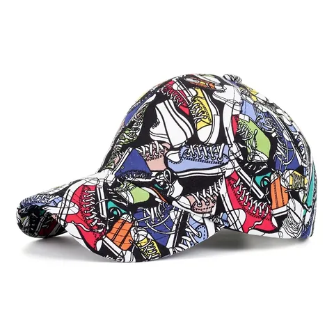 Berretto da Baseball con Stampa Graffiti di Sneaker per Uomo Donna Regolabile in Poliestere Protezione Solare Cappello