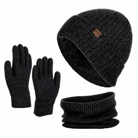 Winter Warm Knit Beanie Hat Neck Warmer Scarf Touchscreen Gloves For Men Women Outdoor Thermal Acrylic Accessory