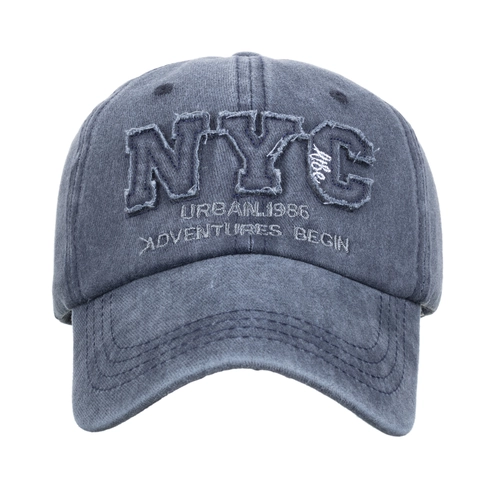 Berretto da Baseball in Cotone Lavato Vintage NYC Lettere Jacquard Distressed Regolabile Dad Hat Outdoor Protezione Solare