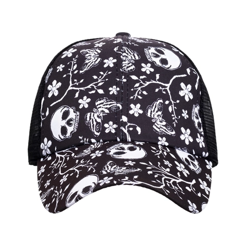 Cappellino da Baseball Donna per Coda di Cavallo con Stampa Teschio Floreale Farfalla Mesh Traspirante Parasole Outdoor Regolabile