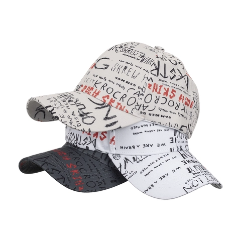 Casquette de Baseball Imprimée de Lettres Graffiti Streetwear pour Hommes Femmes Réglable Polyester Bord Incurvé Chapeau de Soleil
