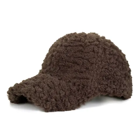 Winter Warm Polyester Fleece Baseball Cap For Women Men Thick Teddy Plush Outdoor Adjustable Plain Solid Color Curved Brim Hat