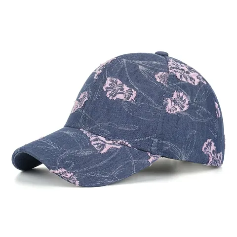 Women Denim Style Floral Print Baseball Cap Ethnic Sun Protection Adjustable Outdoor Casual Peaked Hat