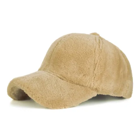 Women Winter Warm Faux Fur Plush Baseball Cap Solid Color Adjustable Outdoor Sun Hat Fashion Soft Furry Hat For Lady