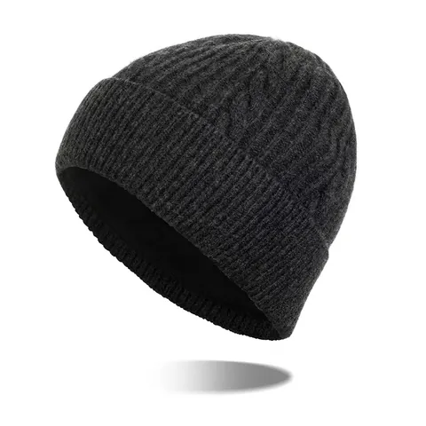 Berretto da Uomo in 100% Lana con Trecce Foderato in Pile Caldo Berretto Invernale con Risvolto Tinta Unita Casual per Esterno