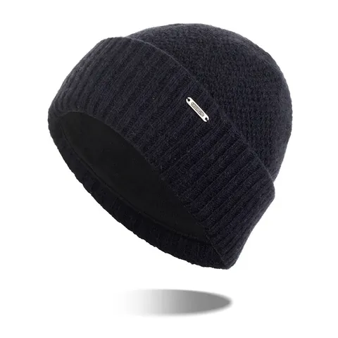 Winter Knitted Beanie Hat For Men Women Wool Blend Thick Warm Fleece Lined Skull Cap With Metal Tag Solid Color Outdoor Casual Accessory