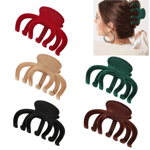 Elegant Flocked Velvet Hair Claw Clip Large Non Slip Shark Clip French Vintage Style Solid Color Hair Accessory For Women