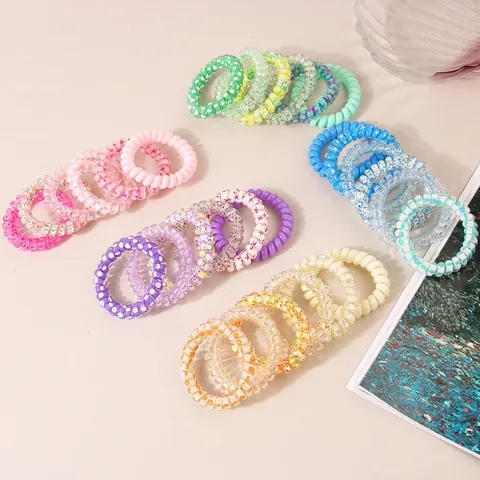 Spiral Hair Ties Set Candy Color Telephone Wire Hair Rings High Elasticity Waterproof Hair Bands For Women Girls Daily Styling