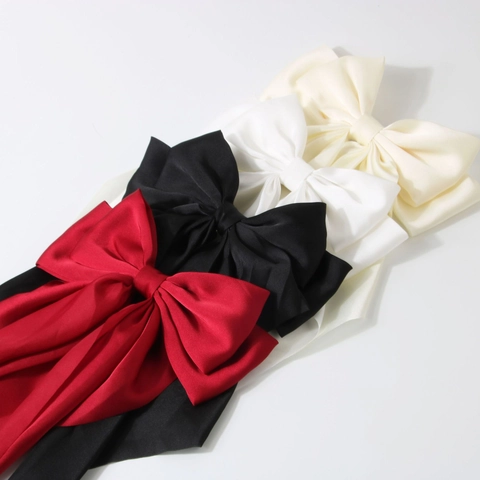 Eleganter Großer Satin Haarspange Mit Schleife Und Langem Band Für Damen Übergroßer Seidiger Federclip Haarschmuck