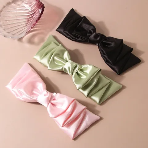 Elegant Large Satin Bow Hair Clip Solid Color French Spring Clip Sweet Korean Style Hairpin Accessory For Women Girls