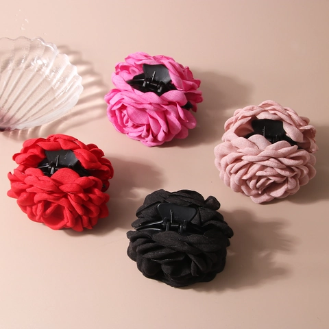 Elegant Large Rose Flower Fabric Hair Claw Clip Western Style Floral Shark Clip For Women Wedding Party Hair Accessories
