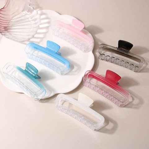 Molla per Capelli Rettangolare Geometrica Sfumata Stile Coreano Grande Clip a Squalo in Plastica Opaca Accessorio per Capelli Donna