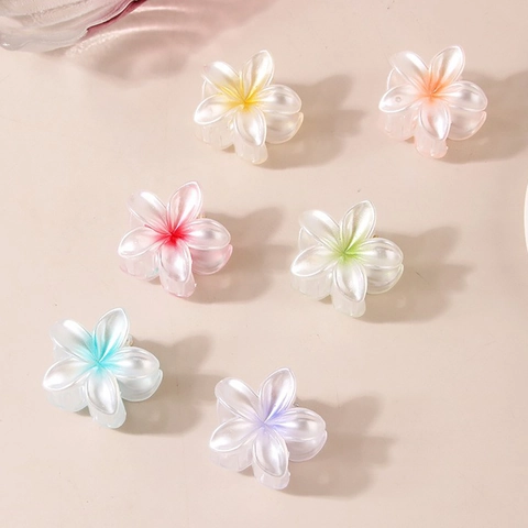 Molla per Capelli in Plastica a Forma di Fiore di Plumeria Piccola Pinza Perlata Sfumata Accessori per Capelli Dolci Donna Ragazze