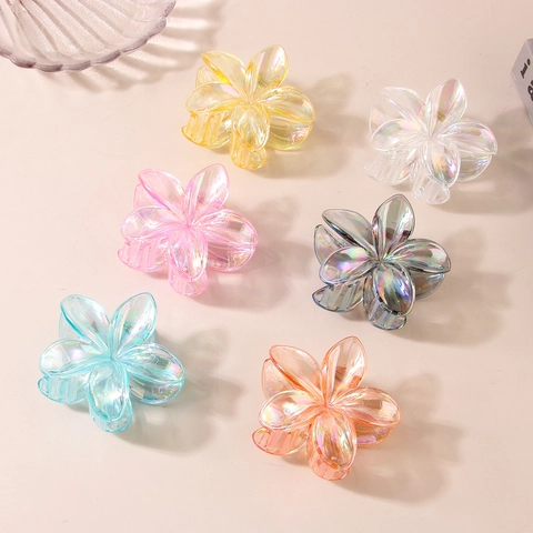 Iridescent Frangipani Flower Hair Claw Clip Matte Plumeria Hair Catch Clip Fashion Floral Hair Accessories For Women Holiday Jewelry
