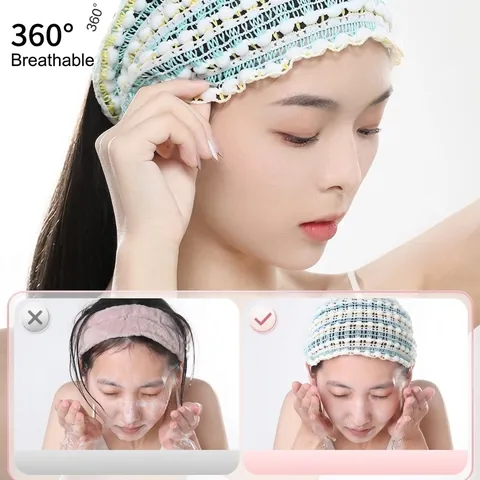 Bandeau De Lavage Du Visage Élastique Doux En Tricot Avec Pompon Pour Femmes Soins De La Peau Maquillage Douche Accessoire Cheveux