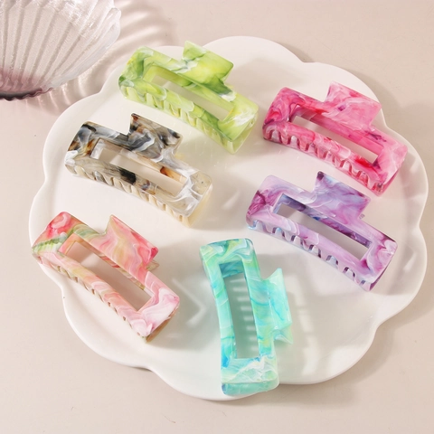 Rectangle Marble Pattern Hair Claw Clip Large Geometric ABS Lacquered Hair Accessory Non Slip Shark Clip For Women