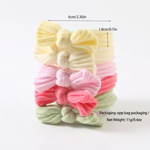 5Pcs Handmade Bow Scrunchies Set High Elasticity Ribbed Fabric Ponytail Holder Korean Style Sweet Hair Ties For Women Girls